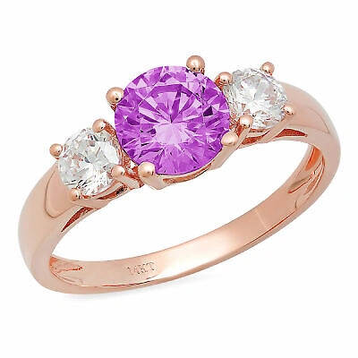 Pre-owned Pucci 1.5 Ct Round 3 Stone Alexandrite Stone Promise Bridal Wedding Ring 14k Rose Gold In Purple