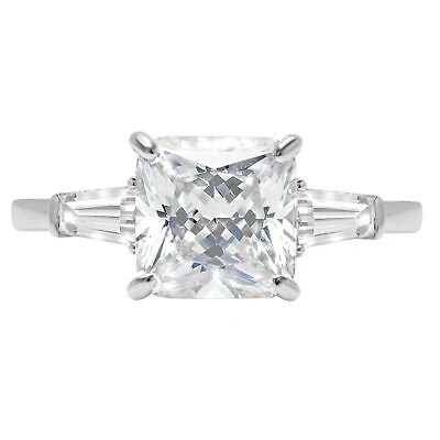 Pre-owned Pucci 3.5 Ct Asscher Cut 3 Stone Moissanite Promise Bridal Wedding Ring 14k White Gold In White/colorless