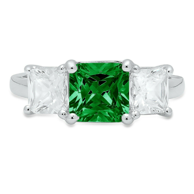 Pre-owned Pucci 3.25ct Emerald 3 Stone Emerald Stone Promise Bridal Wedding Ring 14k White Gold In Green