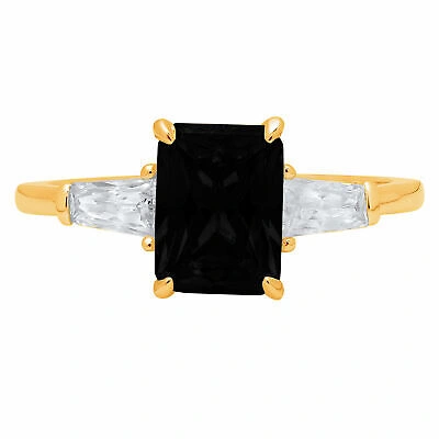 Pre-owned Pucci 2 Emerald 3 Stone Natural Onyx Promise Bridal Wedding Ring Solid 14k Yellow Gold In D