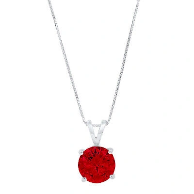 Pre-owned Pucci 3ct Round Natural Red Garnet Solitaire Pendant Necklace 18" Chain 14k White Gold