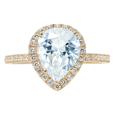 Pre-owned Pucci 2.45ct Pear Cut Halo Real Aquamarine Promise Bridal Wedding Ring 14k Yellow Gold In D