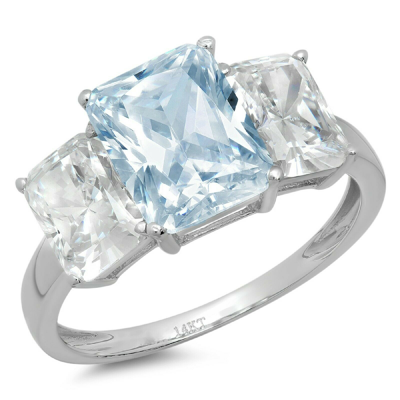 Pre-owned Pucci 4ct Emerald 3stone Natural Aquamarine Promise Bridal Wedding Ring 14k White Gold In D