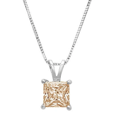 Pre-owned Pucci 3.0ct Princess Cut Vvs1 Champagne Simulated Pendant 18" Chain 14k White Gold