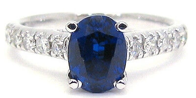 Pre-owned Asw 14k White Gold Natural Oval Sapphire And Round Cut Diamond Art Deco Ring 2.66ctw In Blue