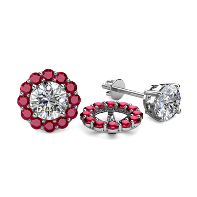 Pre-owned Trijewels Ruby Halo Jacket For Stud Earrings 0.76 Ctw In 14k Gold Jp:64967 In Red