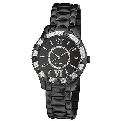 Pre-owned Gv2 By Gevril Women's 11713-425 Venice Black Dial Black Ip Diamond Wristwatch