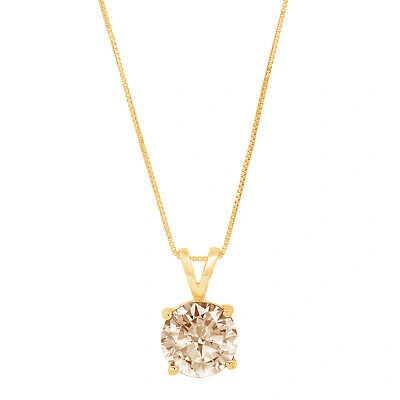 Pre-owned Pucci .5ct Round Cut Champagne Simulated Pendant 18" Chain Box 14k Solid Yellow Gold