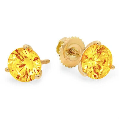 Pre-owned Pucci 1.5ct Round Cut Natural Citrine Stud Martini Earrings Real Solid 14k Yellow Gold