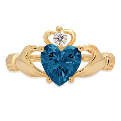 Pre-owned Pucci 1.55 Heart Irish Celtic Claddagh London Blue Topaz Promise Ring 14k Yellow Gold In D