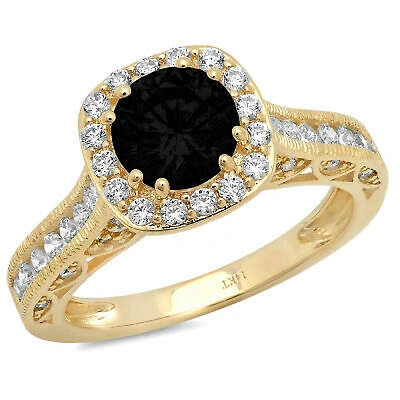 Pre-owned Pucci 1.95ct Round Halo Natural Onyx Promise Bridal Wedding Ring Solid 14k Yellow Gold In D