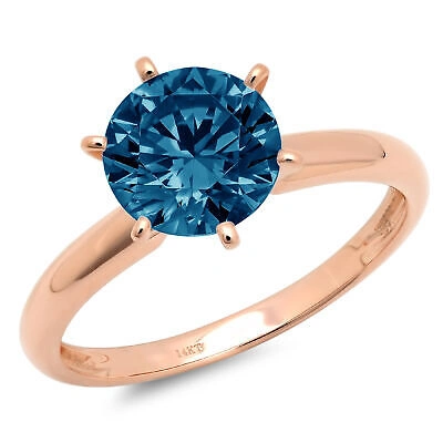 Pre-owned Pucci 1.5 Round Cut London Blue Topaz Wedding Bridal Promise Ring Solid 14k Rose Gold In D