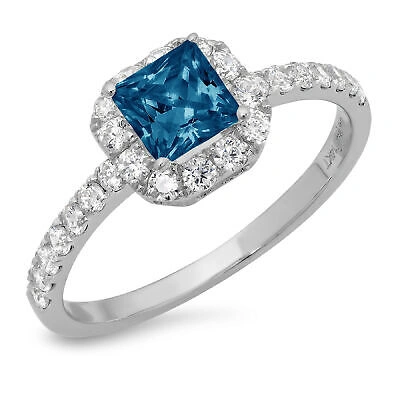 Pre-owned Pucci 1.4 Ct Princess London Topaz Promise Bridal Wedding Classic Ring 14k White Gold In D