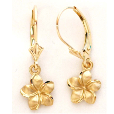 Pre-owned Aloha 14k Solid Yellow Gold Hawaiian Plumeria Flower Earring W: 9 Mm L: 25 Mm E2511-61