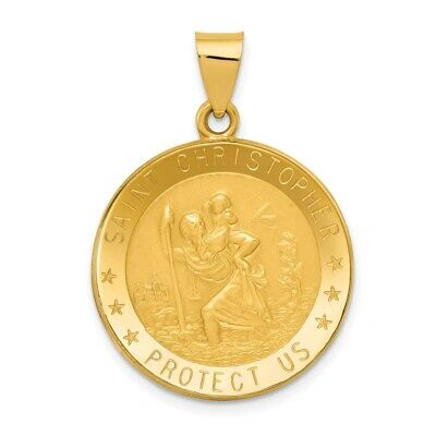 Pre-owned Superdealsforeverything Real 14kt Yellow Gold Saint Christopher Medal Hollow Pendant