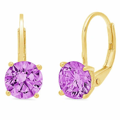 Pre-owned Pucci 1.0 Ct Round Cut Vvs1 Simulated Alexandrite Drop Dangle Earrings 14k Yellow Gold In Purple
