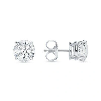 Pre-owned Shine Brite With A Diamond 5.5 Ct Round Earrings Studs Solid 18k White Gold Brilliant Cut Push Back Basket In White/colorless