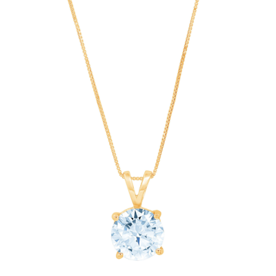 Pre-owned Pucci 0.50 Ct Round Cut Natural Aquamarine Pendant Necklace 18" Chain 14k Yellow Gold In D