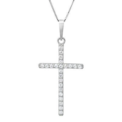 Pre-owned Pucci 1.15ct Round Cut Simulated Solitaire Cross Pendant 14k White Gold 16" Chain In D