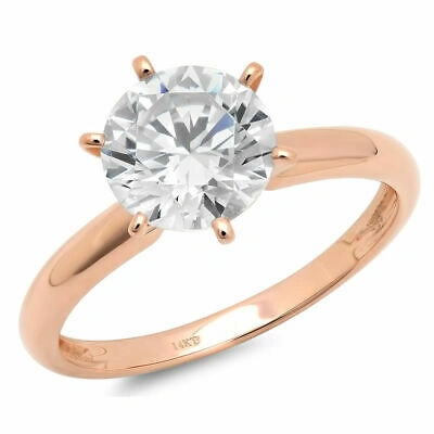 Pre-owned Pucci 3 Round Cut Vvs1 Moissanite 14k Rose Gold Solitaire Wedding Promise Bridal Ring In White/colorless