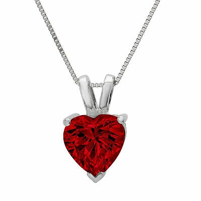 Pre-owned Pucci 0.5ct Heart Cut Natural Red Garnet Pendant Necklace 18" Chain Box 14k White Gold