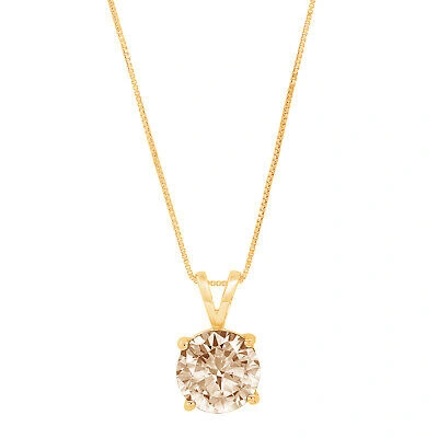Pre-owned Pucci 1.5ct Round Cut Simulated Champagne Pendant Necklace 16" Chain 14k Yellow Gold