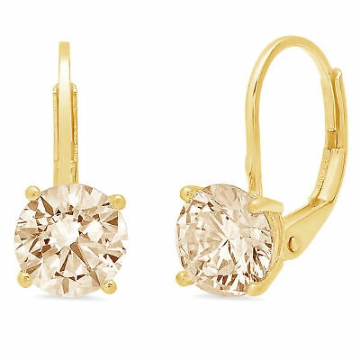 Pre-owned Pucci 4 Ct Round Cut Yellow Synthetic Moissanite Drop Dangle Earrings 14k Yellow Gold
