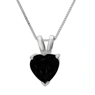 Pre-owned Pucci 2 Ct Heart Natural Onyx Pendant Necklace Gift 16 Box Chain Solid 14k White Gold In D