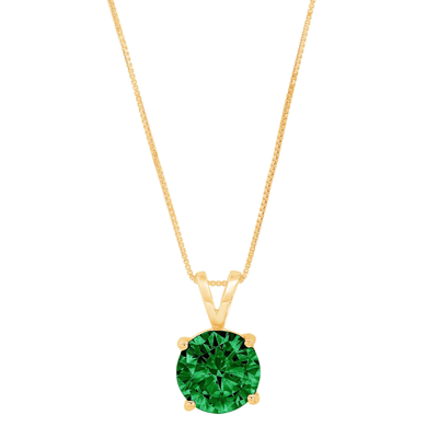 Pre-owned Pucci 3 Ct Round Vvs1 Emerald Solitaire Pendant Necklace 18 Box Chain 14k Yellow Gold