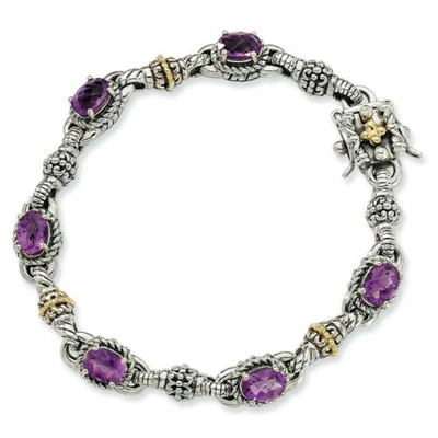 Pre-owned Goldia Amethyst 7.25" Tennis Bracelet .925 Sterling Silver 14k Gold Accent Shey Couture