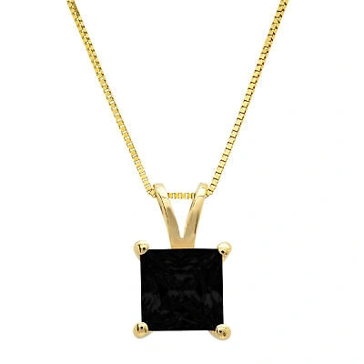 Pre-owned Pucci 1.0ct Princess Cut Natural Onyx Pendant Necklace 18" Chain Solid 14k Yellow Gold In D