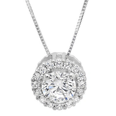 Pre-owned Pucci 1.3ct Round Cut Halo Vvs1 Clear Cz Pendant Necklace 18" Chain Box 14k White Gold In D