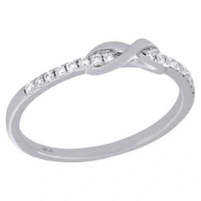 Pre-owned Jfl Diamonds & Timepieces 10k White Gold Diamond Infinity Love Knot Stackable Right Hand Ring 1/10 Ct.