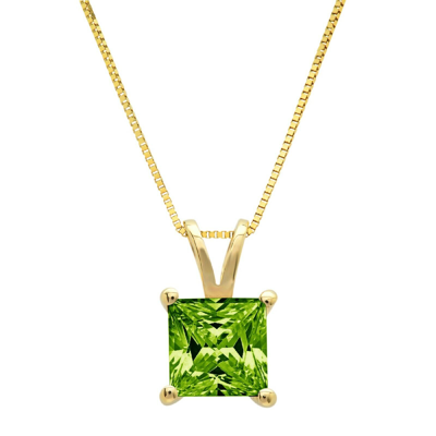 Pre-owned Pucci 2.5ct Princess Cut Natural Peridot Pendant Necklace 18" Chain 14k Yellow Gold In Green