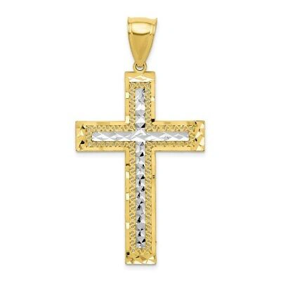 Pre-owned Superdealsforeverything Real 10kt W/ Rhodium Diamond-cut Cross Pendant In Yellow