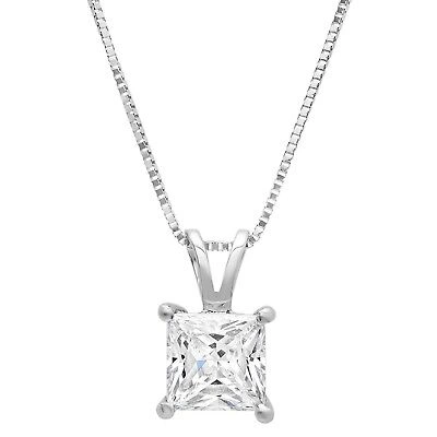 Pre-owned Pucci 2.1ct Princess Simulated Solitaire 14k White Gold Pendant Necklace + 16" Chain In D