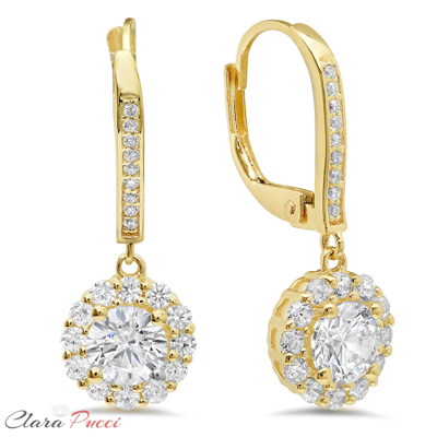 Pre-owned Pucci 2.2 Ct Round Cut Simulated Halo Lever Back Drop Dangle Earrings 14k Yellow Gold