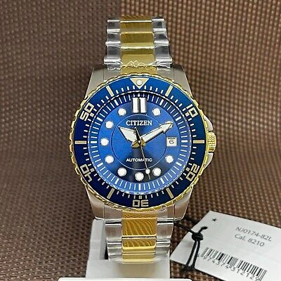 Pre-owned Citizen Nj0174-82l Blue Analog Two Tone Gold Stainless Steel Automatic Men Watch