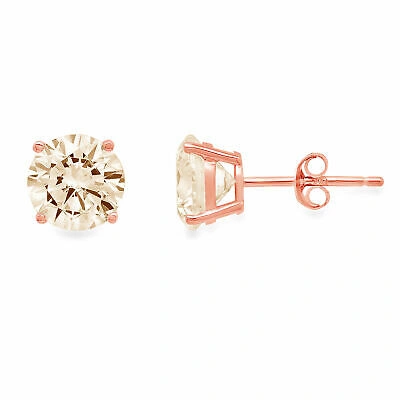 Pre-owned Pucci 3ct Round Cut Real Yellow Moissanite Stud Earrings Solid 14k Rose Gold Push Back