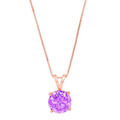 Pre-owned Pucci 0.50ct Round Cut Natural Amethyst Pendant Necklace 16" Chain 14k Pink Rose Gold In Purple