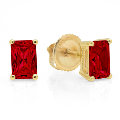 Pre-owned Pucci 1 Ct Emerald Cut Solitaire Natural Red Garnet Stud Earrings Real 14k Yellow Gold