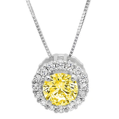 Pre-owned Pucci 1.3ct Rd Vvs1 Yellow Pave Halo Pendant Necklace 16 Box Chain Box 14k White Gold