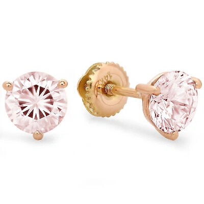 Pre-owned Pucci 2.0ct Round Cut Pink Simulated Diamond Stud Martini Earrings Solid 14k Rose Gold