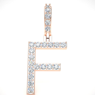 Pre-owned Jewelwesell Initial 'f' Pendant Necklace 14k Gold Genuine Round Diamond Single Row 1" 0.41ct In Ij