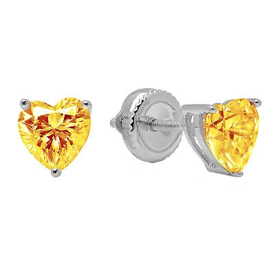Pre-owned Pucci 1.50 Ct Heart Cut Solitaire Natural Citrine Stud Earrings Real 14k White Gold In Yellow