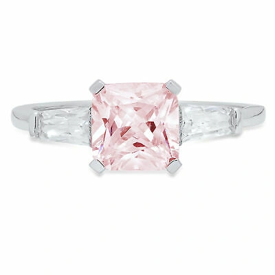 Pre-owned Pucci 1.62ct Emerald 3 Stone Pink Stone Promise Bridal Wedding Ring 14k White Gold