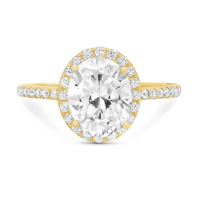 Pre-owned Pucci 2.86ct Oval Cut Vvs1 Halo Moissanite Promise Bridal Wedding Ring 14k Yellow Gold In White/colorless