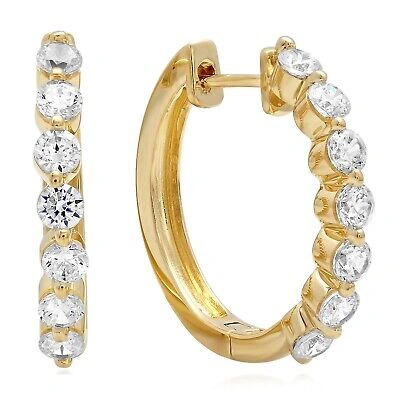 Pre-owned Pucci 0.7ct Round Cut Simulated 7-stone Hoop Everyday Earrings 14k Solid Yellow Gold In D