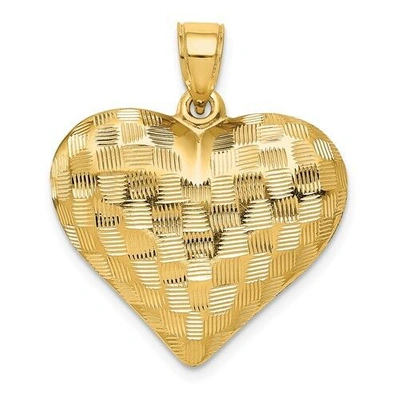 Pre-owned Wishing For Claudia 14k Yellow Gold Weave Textured 3-d Puffed Heart Pendant Charm - 1 Inch