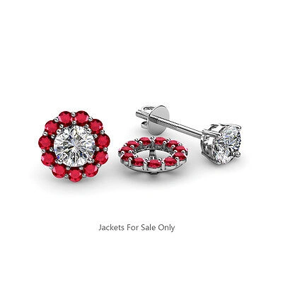 Pre-owned Trijewels Ruby Halo Jacket For Stud Earrings 0.69 Ctw In 14k Gold Jp:39266 In Red